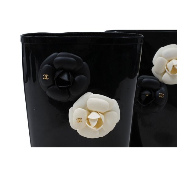 Chanel Womens Camellia Rain Boots IT 42 US 12 Black Rubber Embellished CC Flower - Picture 5 of 8
